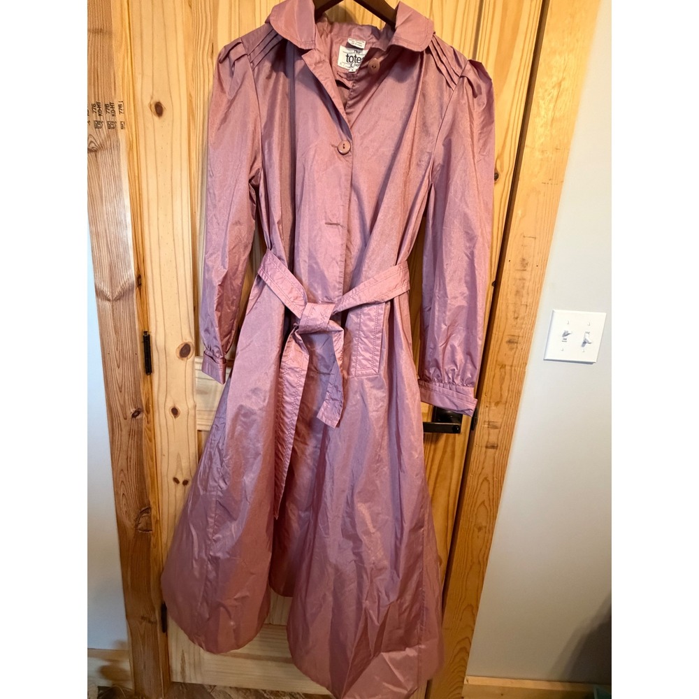 Vintage 80s Totes Rain Coat Pink Mauve Hooded Belted Trench Jacket Womens 8